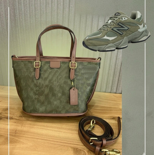 New Balance 9060 Green & TAXI TOTE BAG 21 IN SIGNATURE CANVAS
